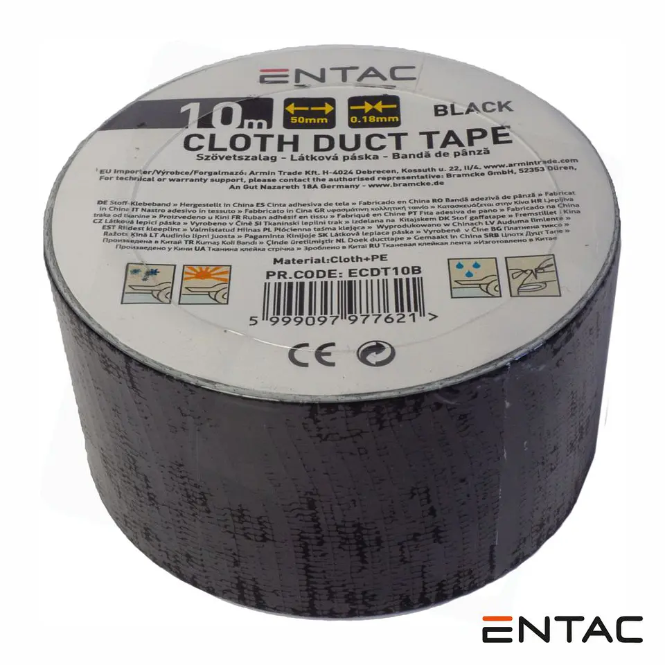Fita Adesiva de Tela Profissional 50mm x 10m Preta ENTAC 1