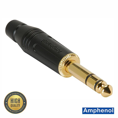 Ficha Jack 6.35mm Macho Stereo Dourada AMPHENOL