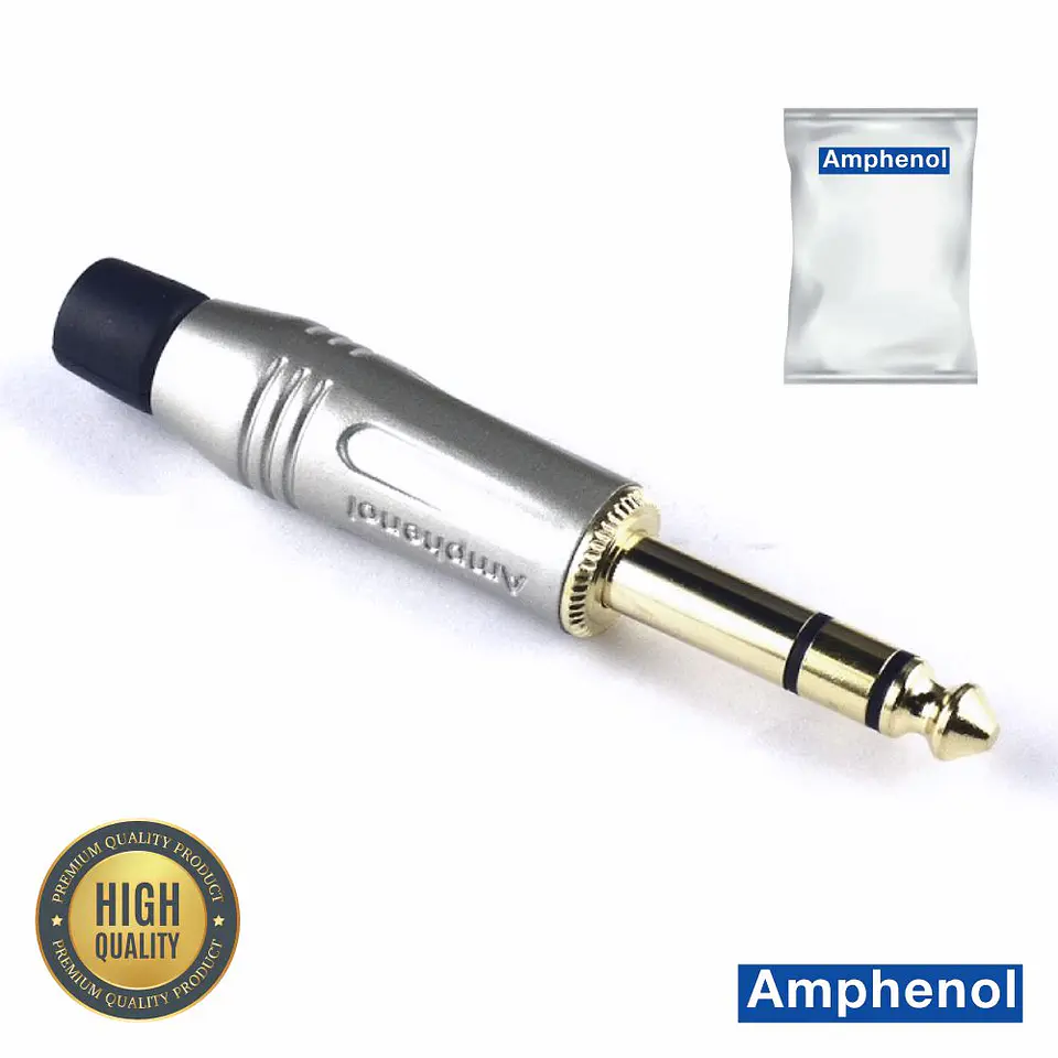 Ficha Jack 6.35mm Macho Stereo Dourada AMPHENOL 1