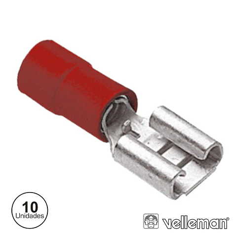 TERMINAL FASTON FÊMEA ISOLADO 4.8MM 10X VERMELHO VELLEMAN