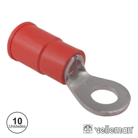 TERMINAL REDONDO ISOLADO 6.4MM 10X VERMELHO VELLEMAN