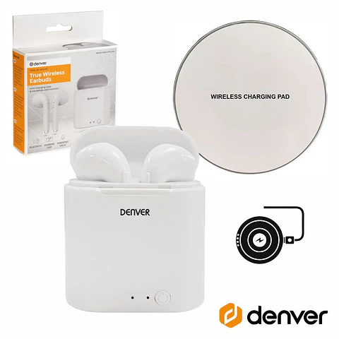 AURICULARES Bluetooth 5.0 COM Mic Dock Carregamento QI DENVER