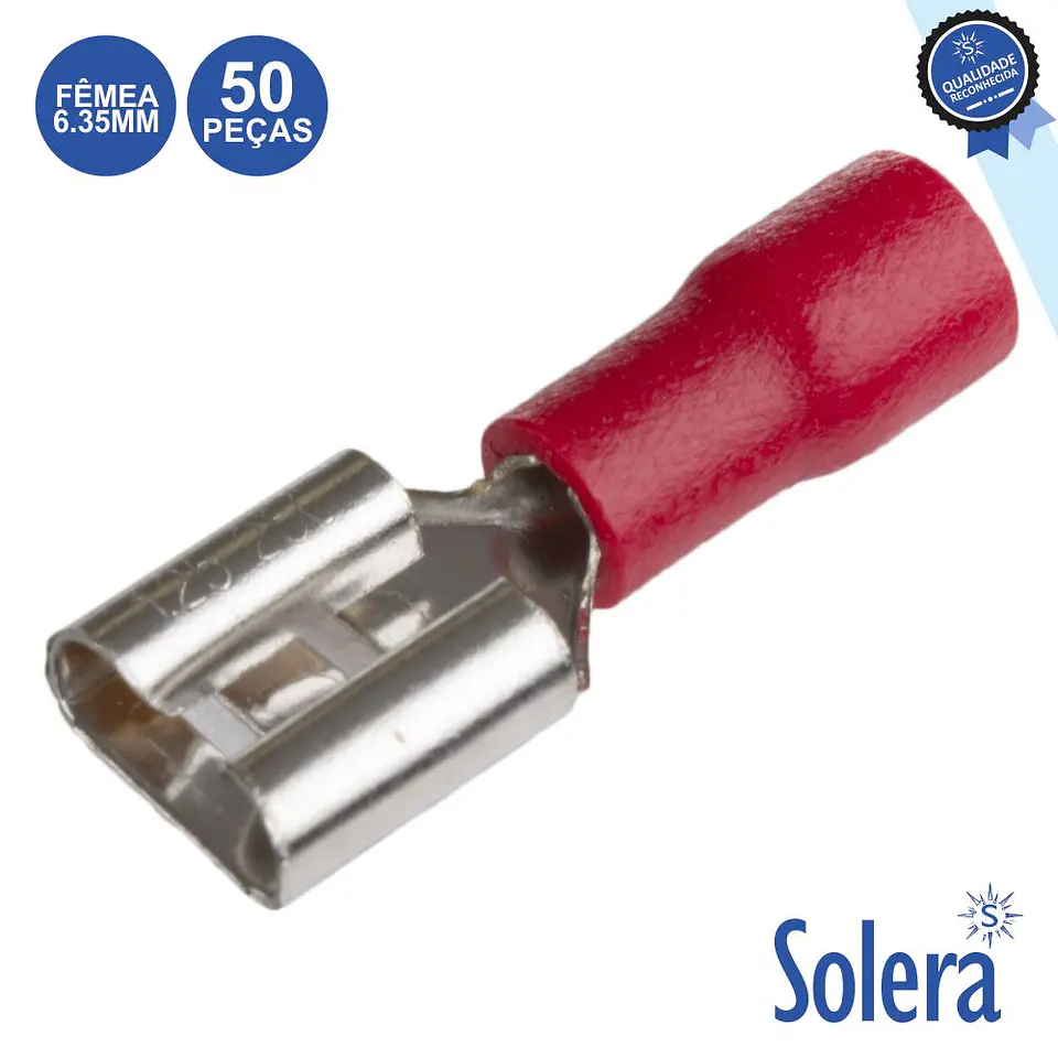 TERMINAL FASTON FÊMEA ISOLADO 6.35MM VERMELHO 50X SOLERA 1