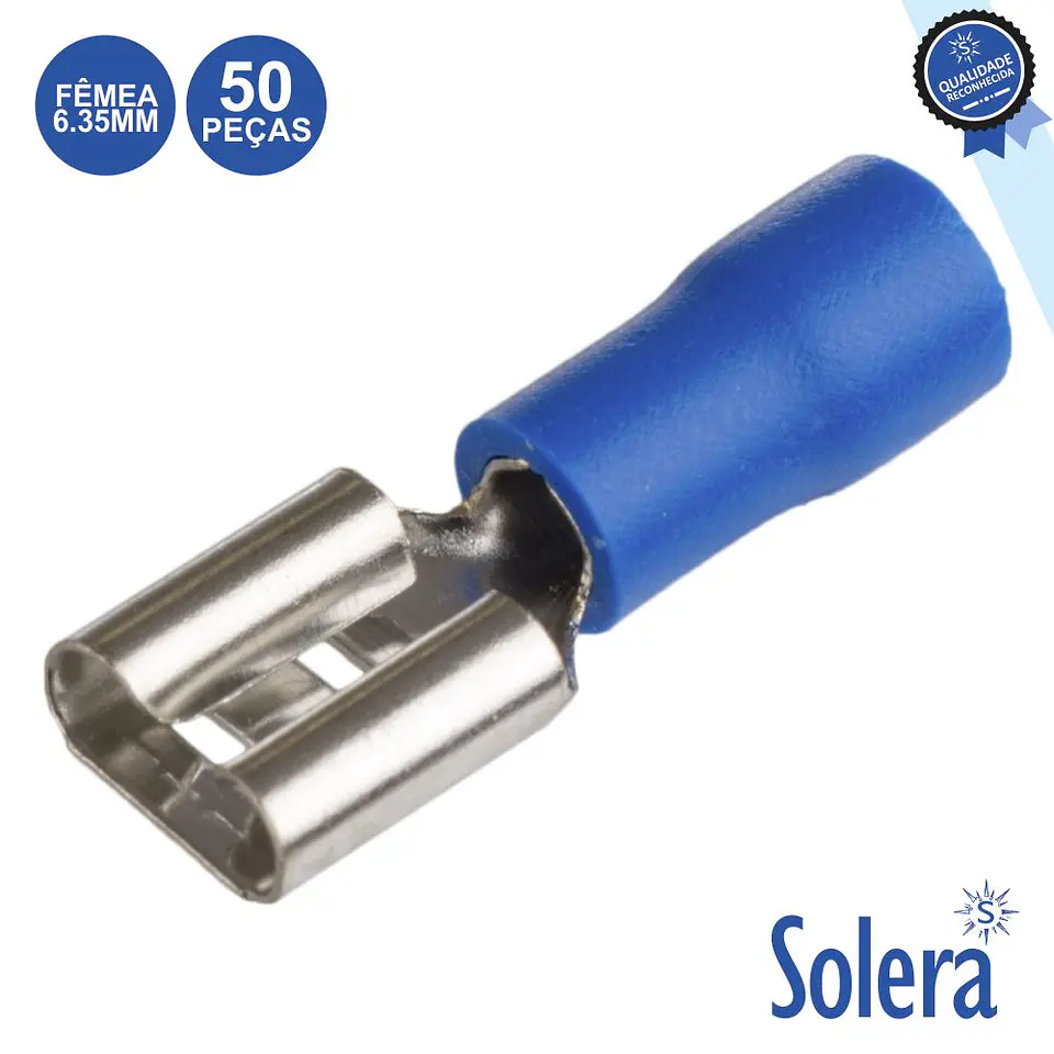 Terminal Faston Fêmea Isolado 6.35mm Azul 50x SOLERA 1