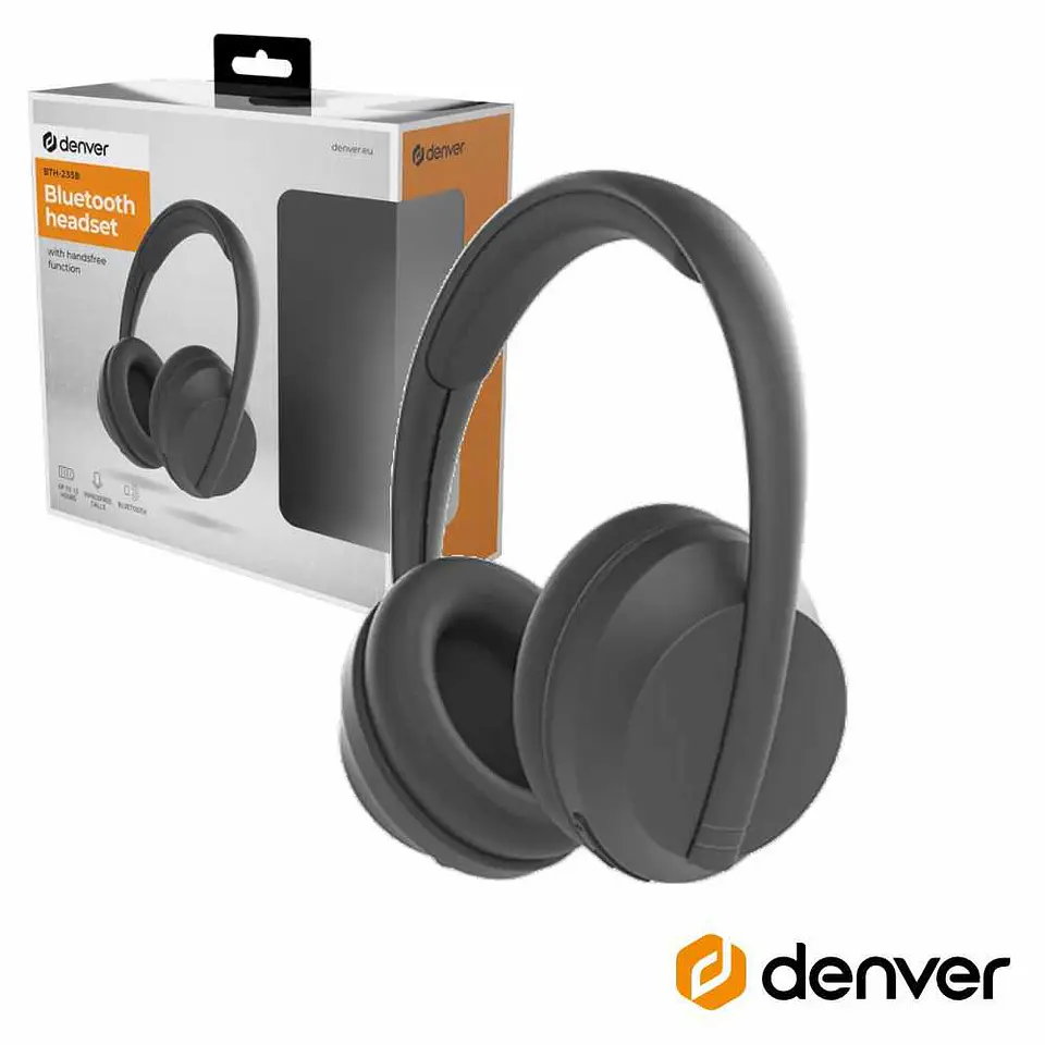 Auscultadores Bluetooth SEM Fios Preto Mic DENVER 1