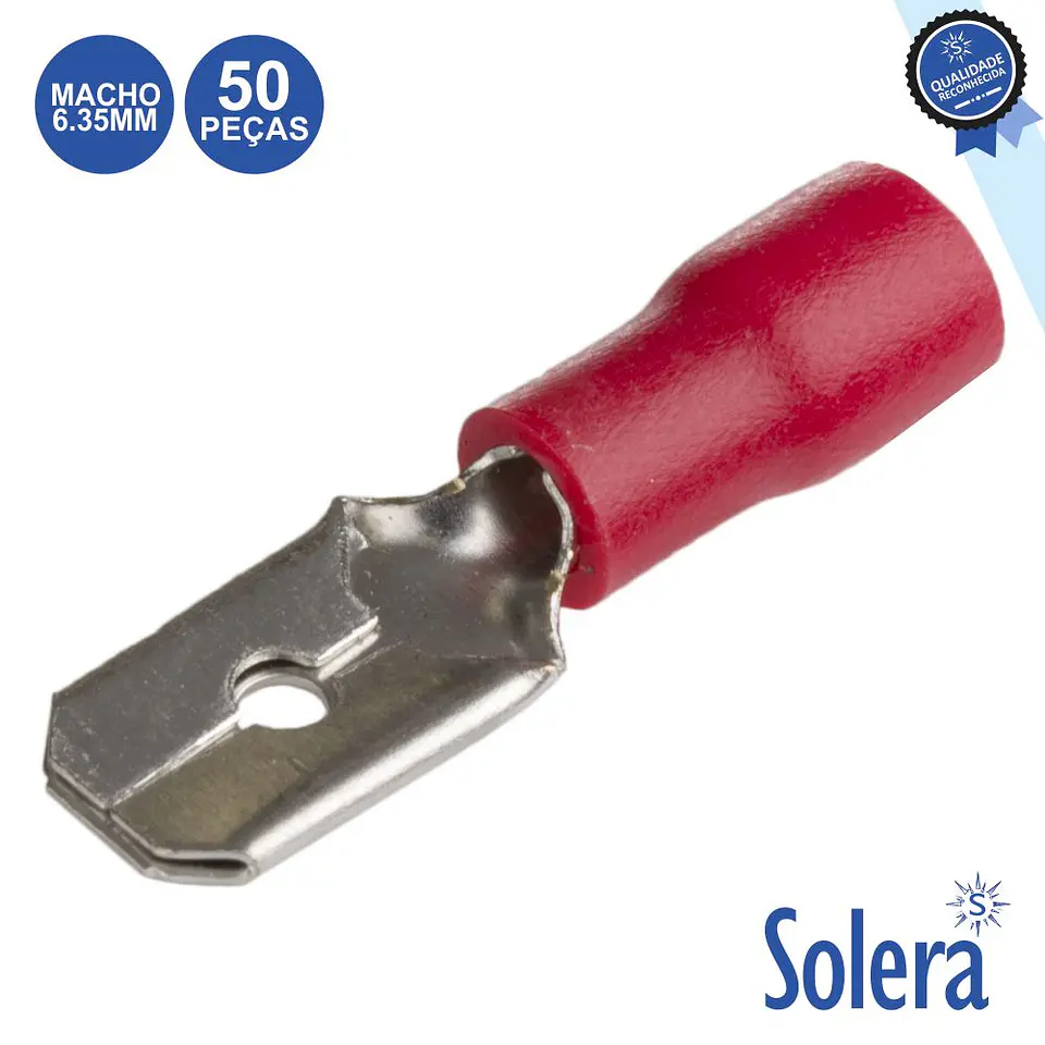 TERMINAL FASTON MACHO ISOLADO 6.35MM VERMELHO 50X SOLERA 1