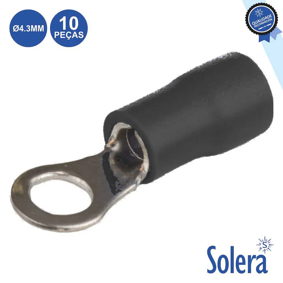 TERMINAL REDONDO ISOLADO 4.3MM 10X PRETO SOLERA 1