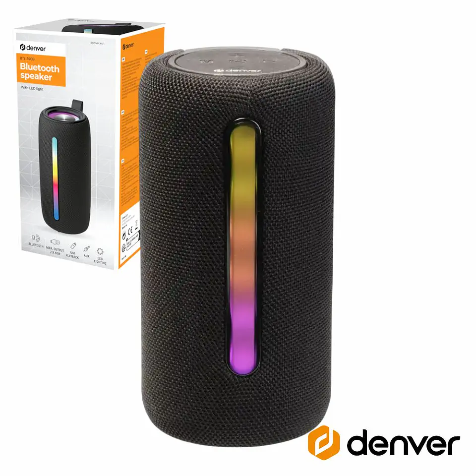 Coluna Bluetooth Portátil 2x50W FM/AUX/USB/SD/TWS DENVER 1