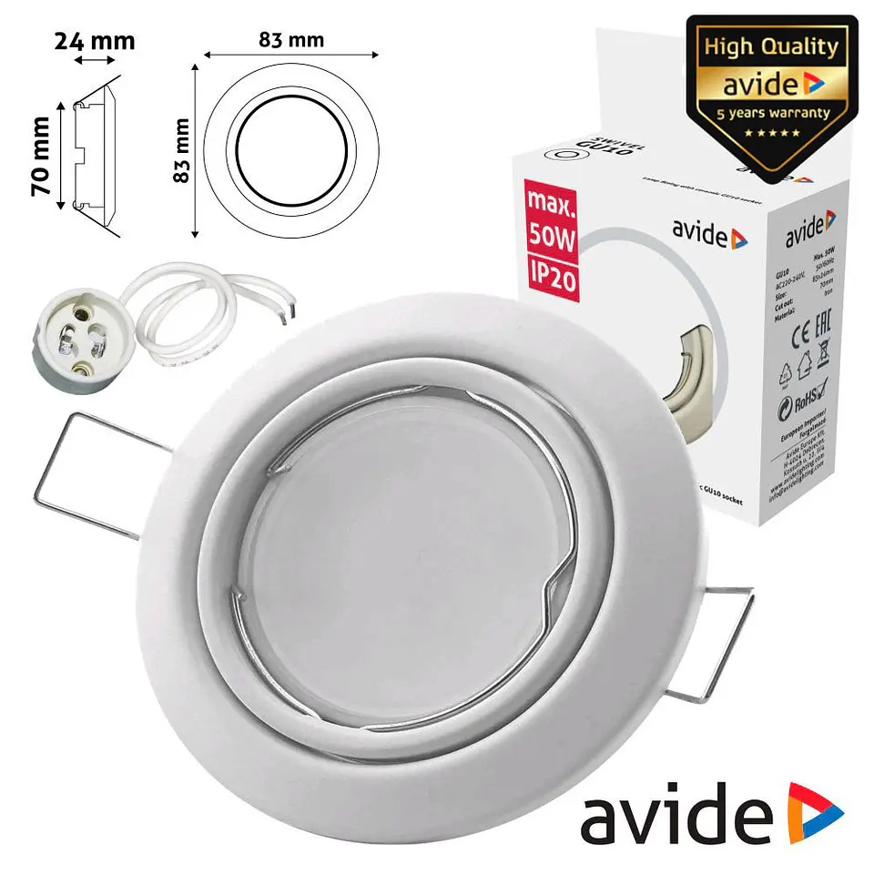 ARO REDONDO AJUSTÁVEL CÓNICO BRANCO P/ MR16-GU10 AVIDE 1