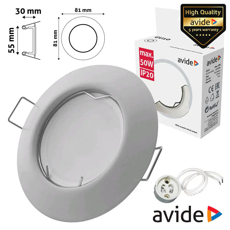 ARO REDONDO FIXO CÓNICO BRANCO P/ MR16-GU10 AVIDE 1