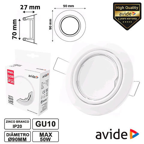 ARO REDONDO AJUSTÁVEL BRANCO P/ MR16-GU10 AVIDE