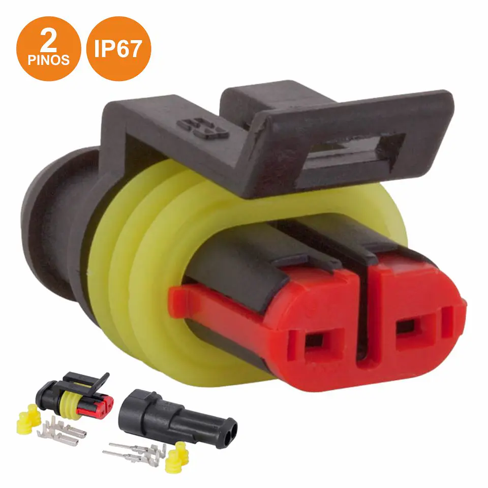 FICHA AUTOMATIVA AMP 2 PINOS SUPERSEAL 1.5 COM TERMINAIS IP67 1