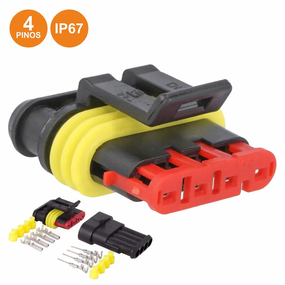 FICHA AUTOMATIVA AMP 4 PINOS SUPERSEAL 1.5 COM TERMINAIS IP67 1