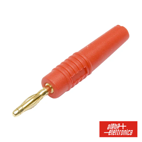 FICHA BANANA 2MM MACHO VERMELHA DOURADA