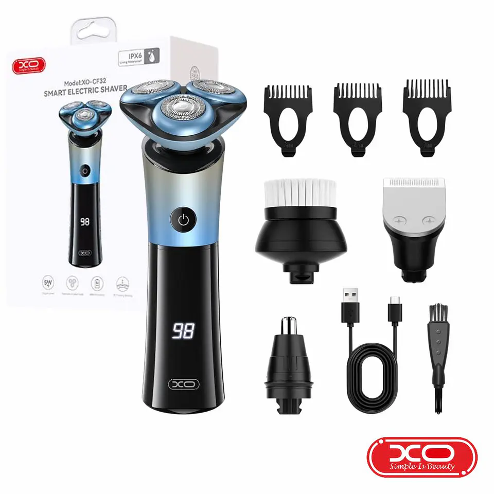 Máquina Barbear Multifunções SEM fios 5W 600mAh IPX6 Preto XO 1