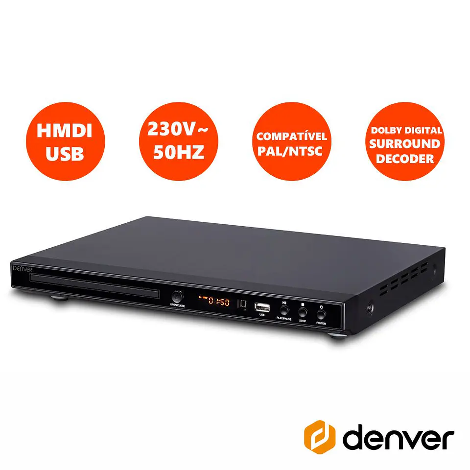 Leitor Dvd COM HDMI Cabo USB Comando DENVER 1