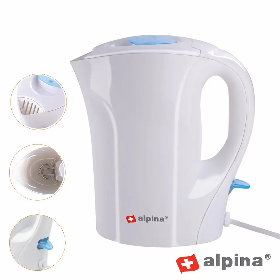 Fervedor de Água Elétrico 1L 800-1000W Branco ALPINA 1