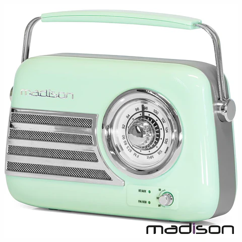 Rádio FM/AUX/BT/USB Extra Bass Vintage 30W Verde MADISON