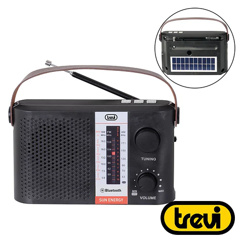 Rádio Portátil AM/FM/BT Clássico Preto COM Painel Solar TREVI