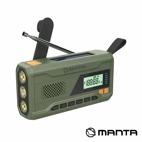 Rádio Portátil FM COM Painel Solar/Dínamo/Lanterna MANTA
