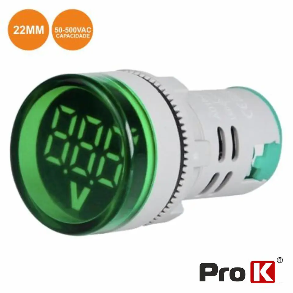 VOLTIMETRO DIGITAL LED VERDE 50V-500VAC 22MM PROK 1