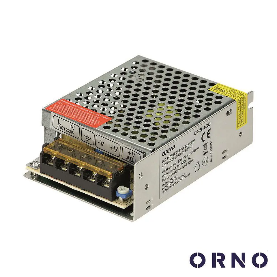 Fonte De Alimentação Industrial 12V 60W 5A ORNO 1