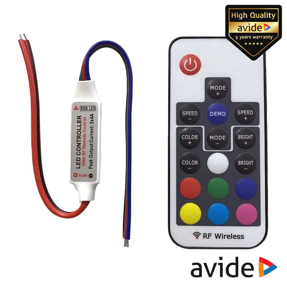 Controlador P/ Fita LEDS RGB 12V COM Comando AVIDE 1