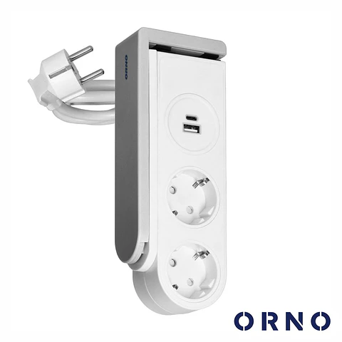 Extensão Elétrica 2x Schuko 2xUSB COM Suporte P/ Mesa ORNO