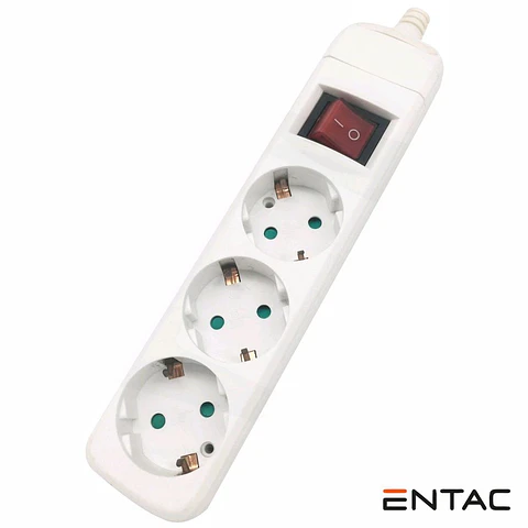 Tomada Elétrica COM 3 Saídas Schuko Interruptor ENTAC