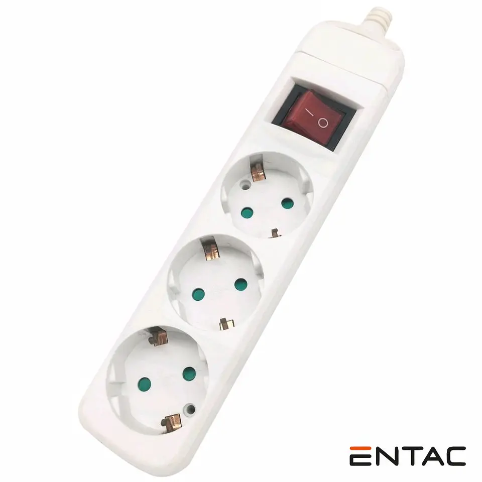 Tomada Elétrica COM 3 Saídas Schuko Interruptor ENTAC 1