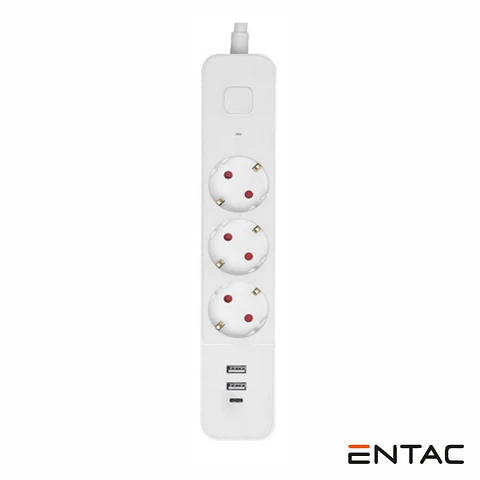 Extensão Elétrica 3x Schuko +3 USB COM Interruptor 1.5m ENTAC