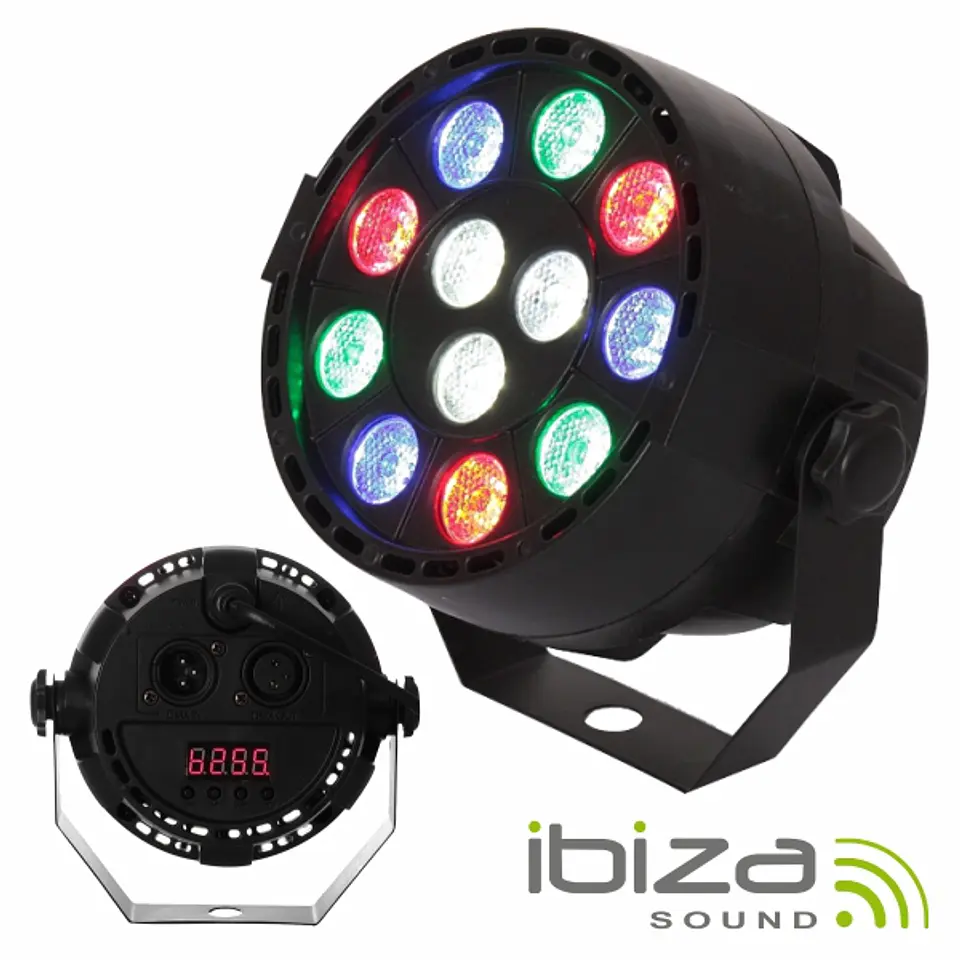 PROJETOR PAR COM 12 LEDS 1W CREE RGBW DMX MIC IBIZA 1