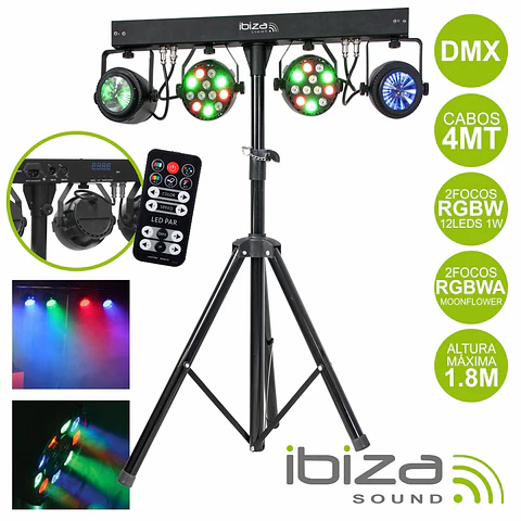 SUPORTE COM 2 PROJETORES PAR + 2 MOONFLOWER DMX IBIZA