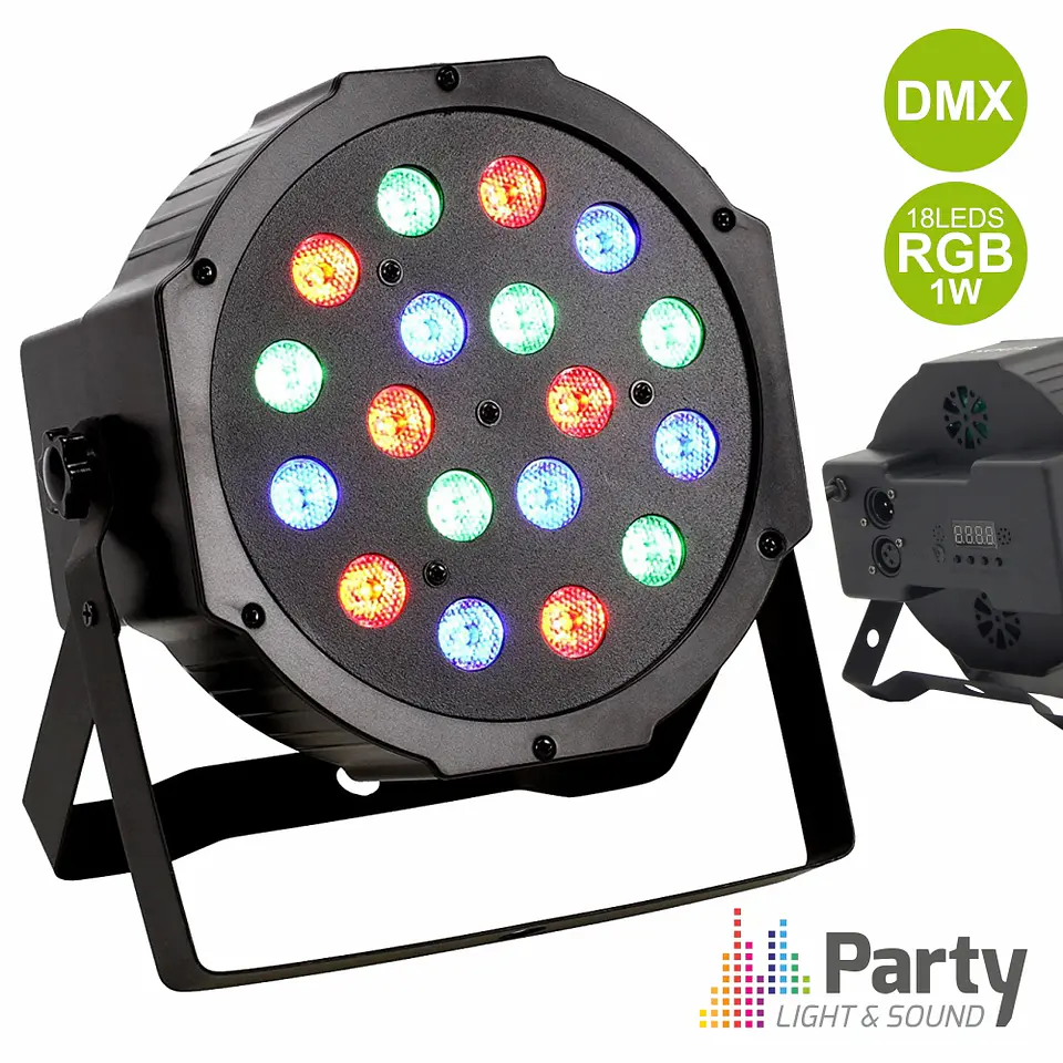 PROJETOR PAR COM 18 LEDS 1W RGB DMX MIC PARTY 1