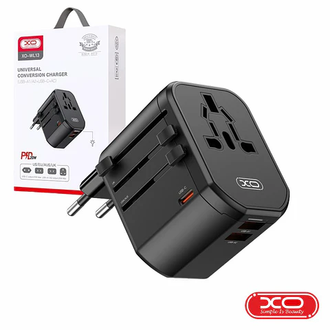 Adaptador Viagem Universal PD+QC COM 2xUSB-A/1xUSB-C 20W XO