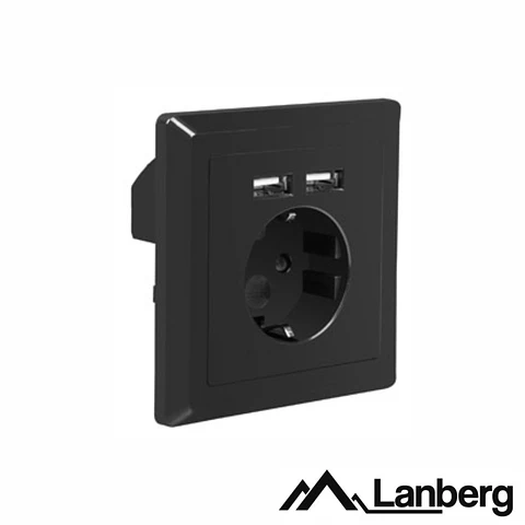 Tomada Elétrica Superfície COM 2 Portas USB Preto LANBERG