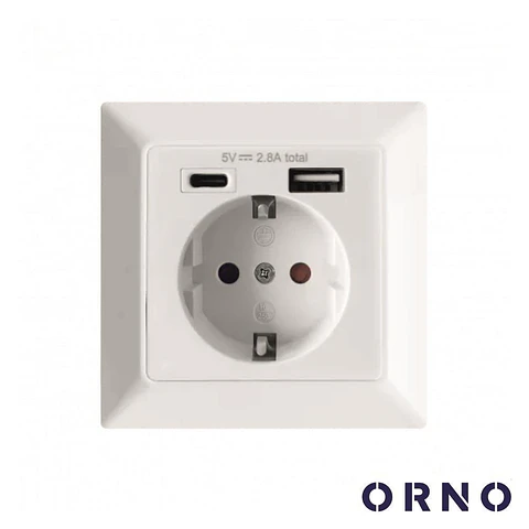 Tomada Elétrica COM 1 Porta USB-A + 1 Porta USB-C ORNO