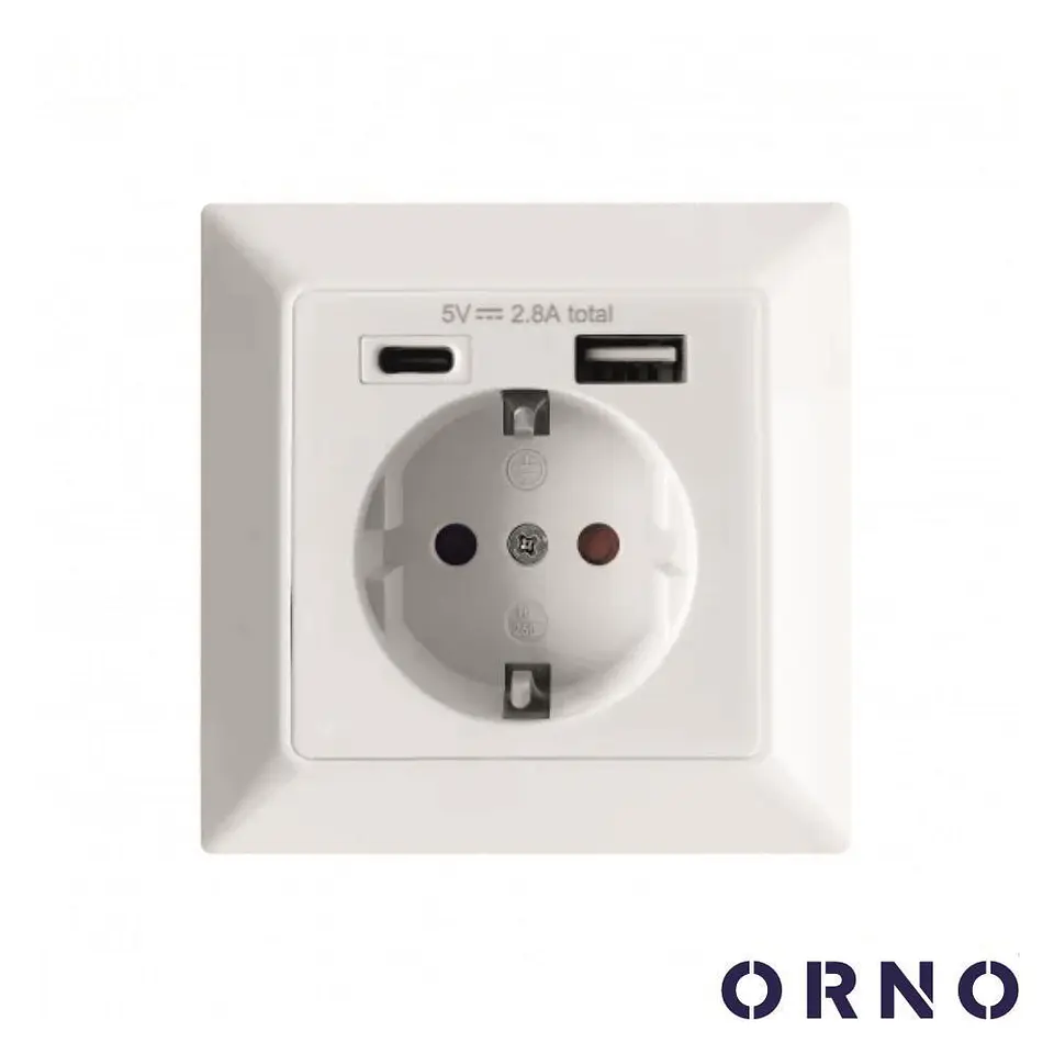 Tomada Elétrica COM 1 Porta USB-A + 1 Porta USB-C ORNO 1