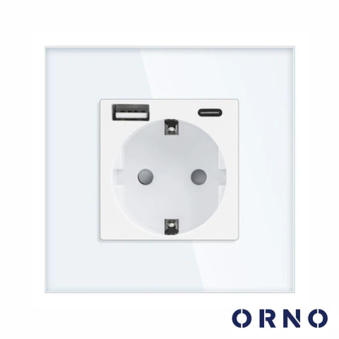 Tomada Elétrica Encastrar 1x Schuko 1x USB-A 1x USB-C ORNO