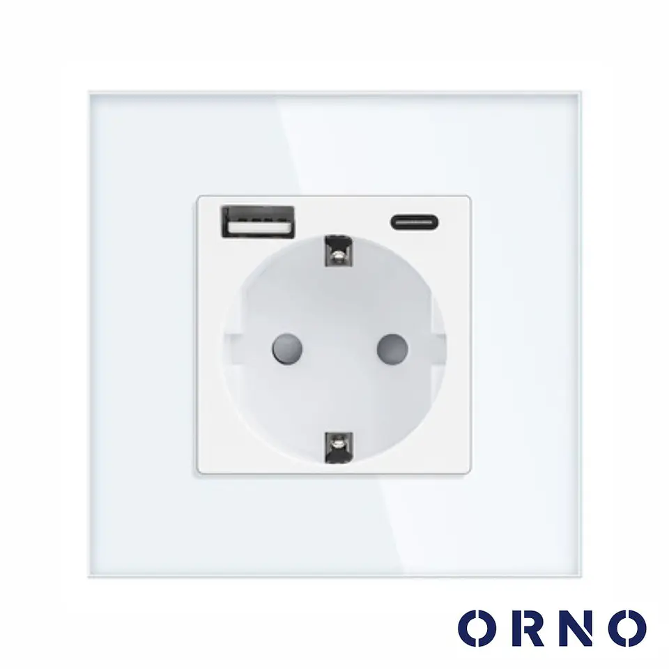 Tomada Elétrica Encastrar 1x Schuko 1x USB-A 1x USB-C ORNO 1