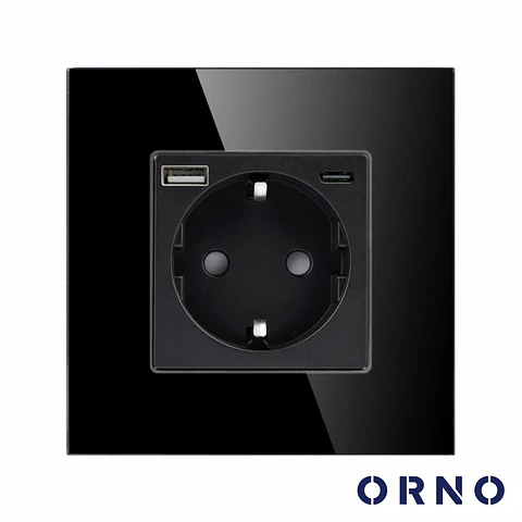 Tomada Elétrica Encastrar 1x Schuko 1x USB-A 1x USB-C ORNO