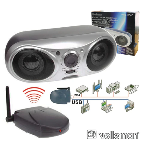 COLUNA SEMFIOS P/ PC E MP3 USB/RCA 2X2Wmáx VELLEMAN