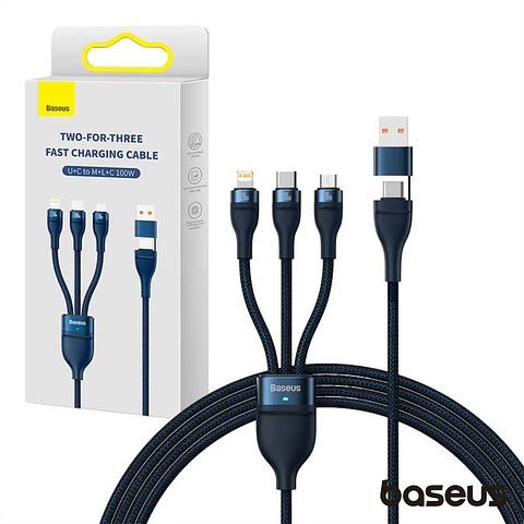 Cabo USB-A/C Macho/MicroUSB/USB-COMLightning 1.2M 100W BASEUS