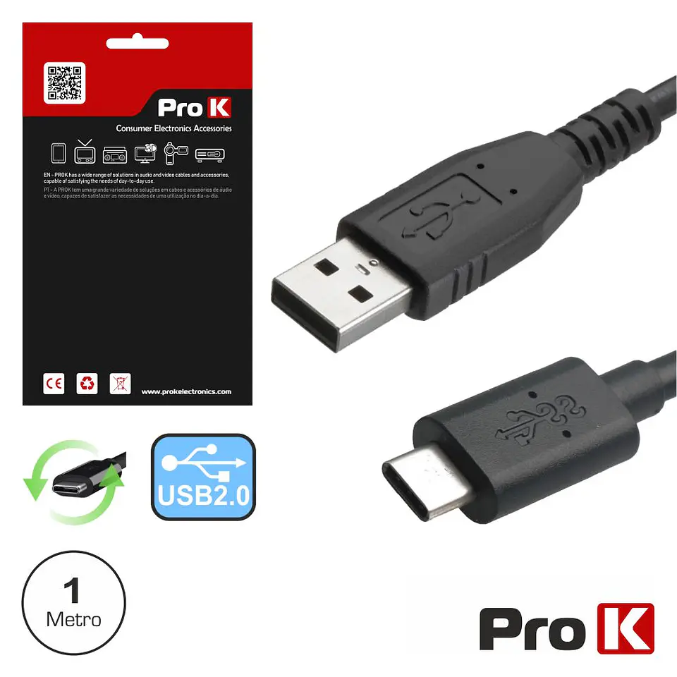 CABO USB-C 2.0 MACHO / USB-A MACHO 1M PROK 1