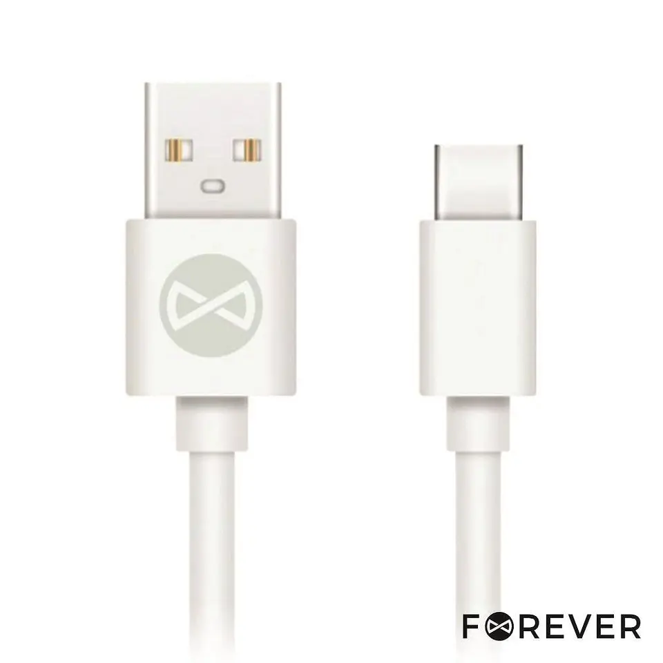 Cabo USB-A 2.0 3A Macho / USB-C Branco 1m FOREVER 1