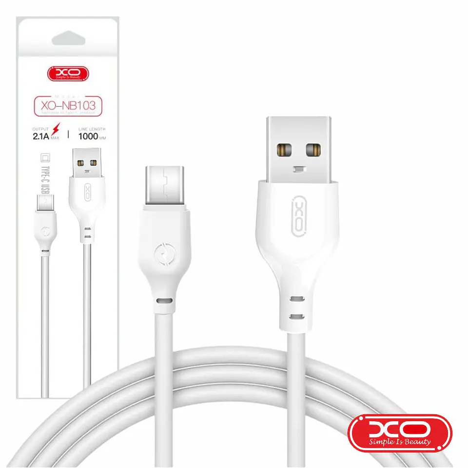 Cabo USB-A 2.0 Macho / USB-C 2.1A 2M Branco XO 1