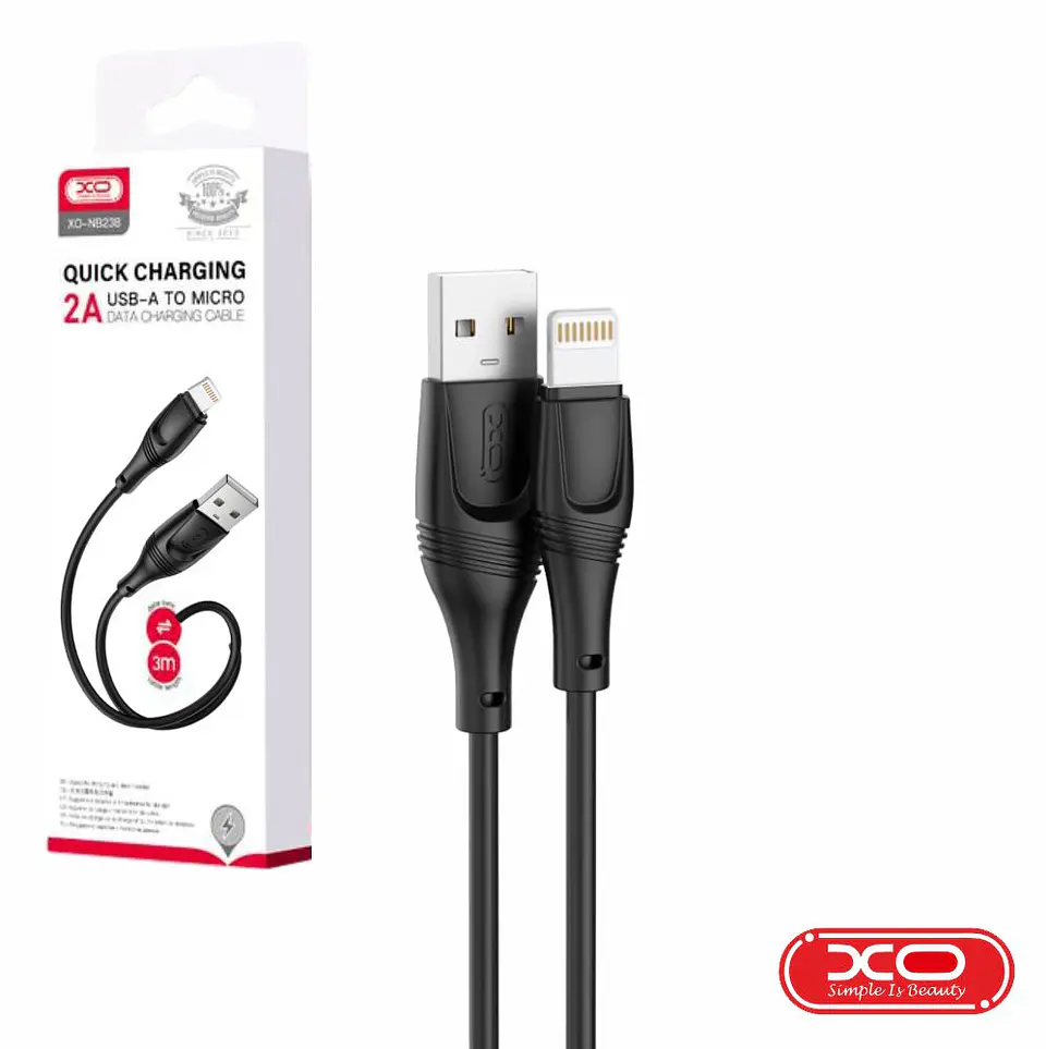 Cabo USB-A Macho / Lightning Macho 3m Preto XO 1
