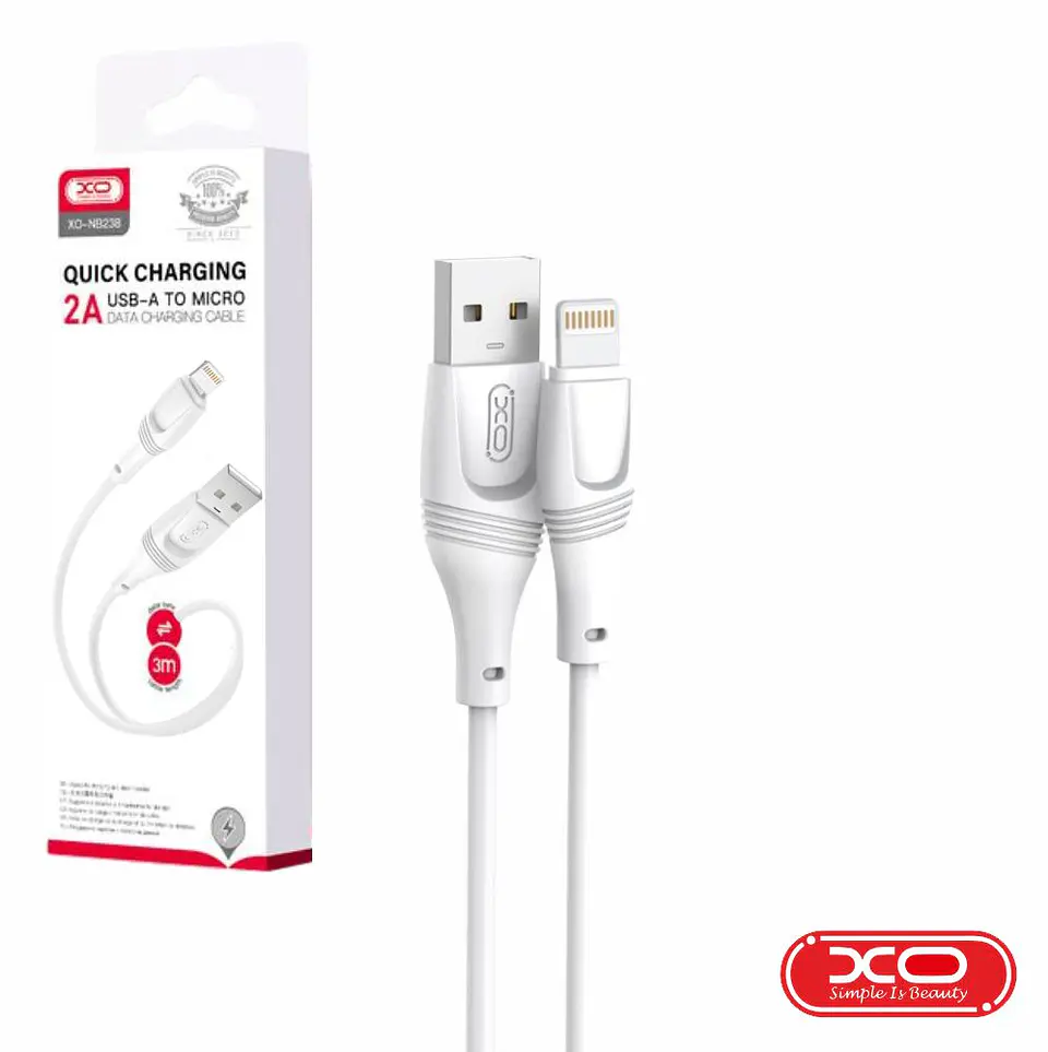 Cabo USB-A Macho / Lightning Macho 3m Branco XO 1