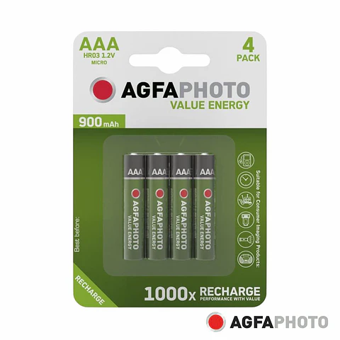 Pilha Recarregável AAA 1.2V 900mAh 4x Blister AGFAPHOTO