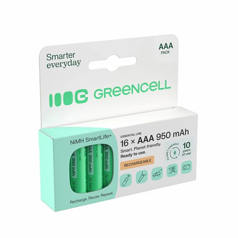 Pilha Recarregável AAA 1.2V 950mAh 16x Blister GREEN CELL
